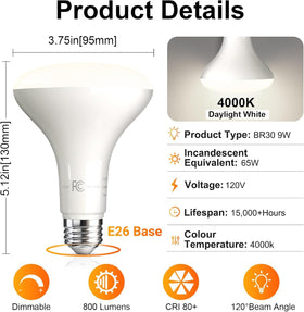 TJOY BR30 LED bulb 4000K natural white for crisp, true colors