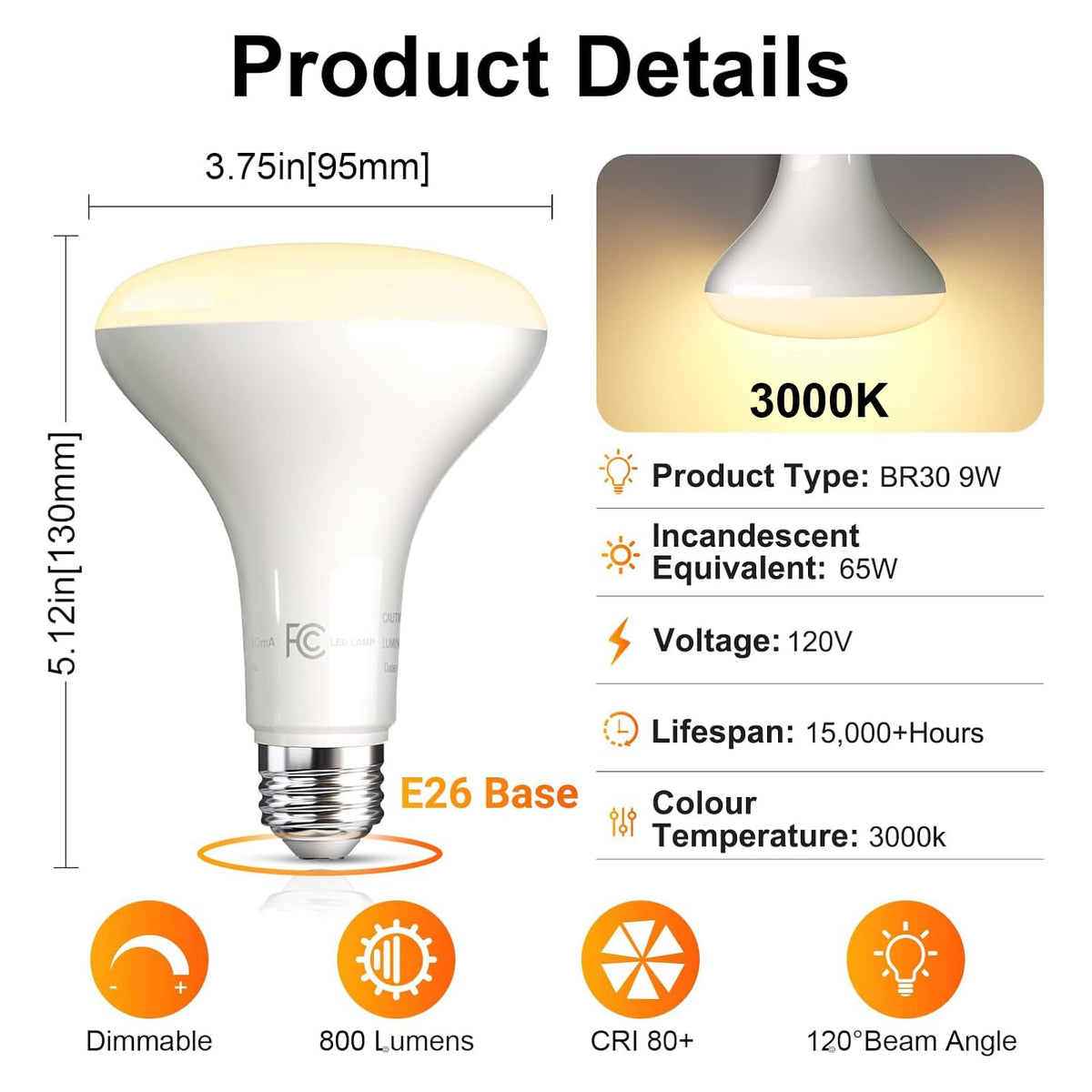 TJOY BR30 LED bulb base close-up showing E26 socket compatibility