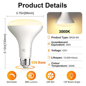 TJOY BR30 LED bulb base close-up showing E26 socket compatibility