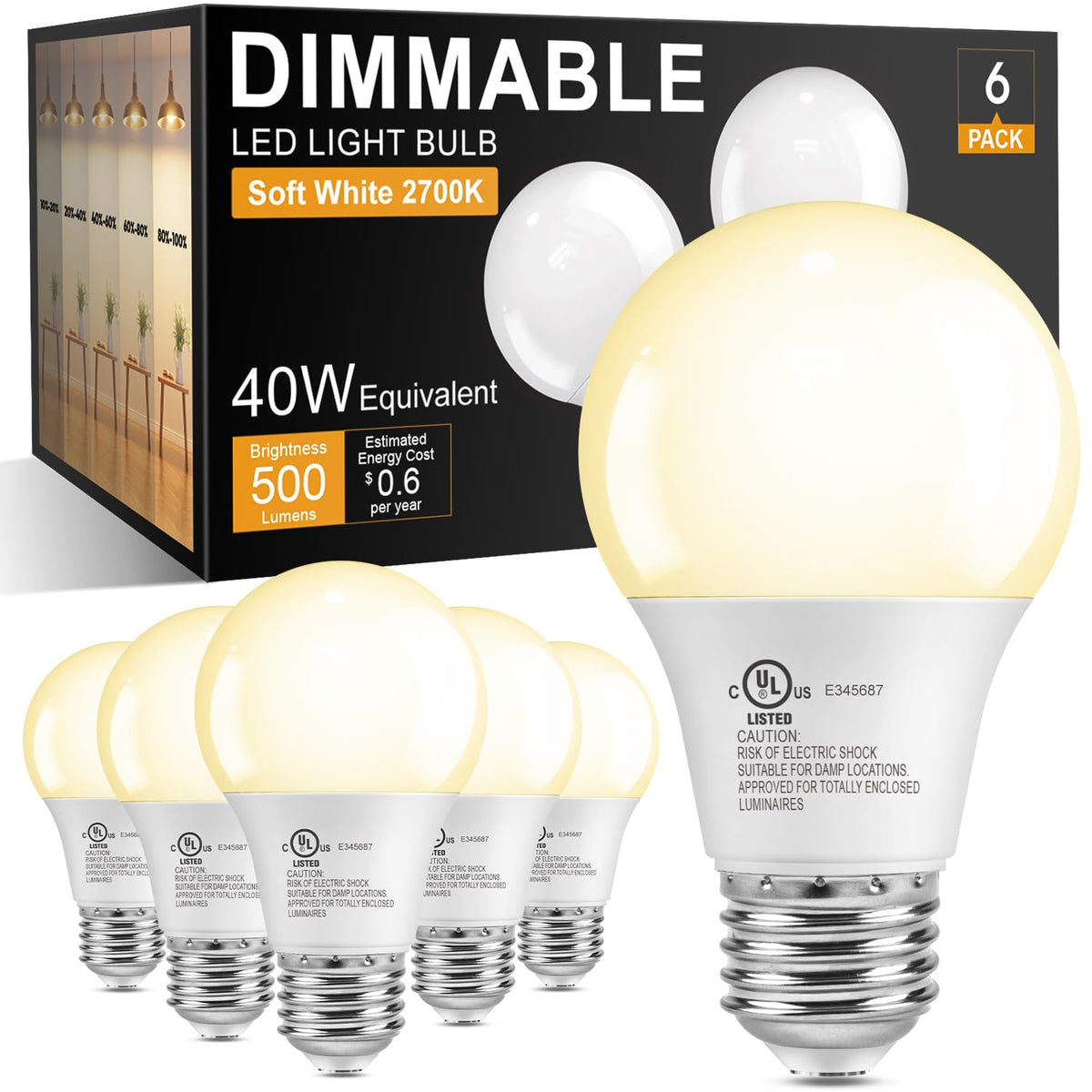 TJOY dimmable bulbs six-pack for versatile energy-saving lighting.