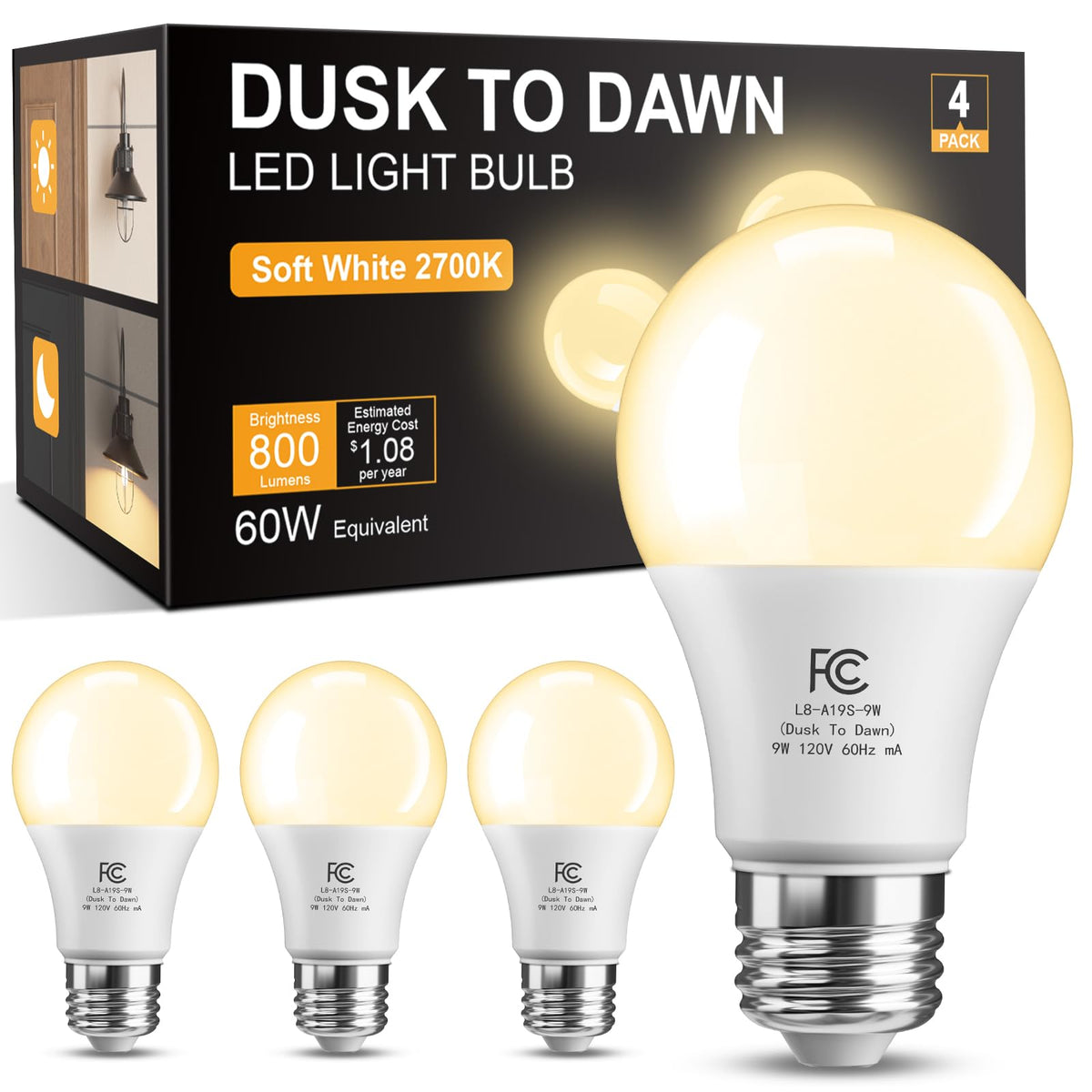 TJOY Dusk-to-Dawn bulb for porch light with automatic outdoor illumination.