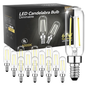 TJOY E12 T6 clear-glass bulb for vintage chandeliers with decorative glow.
