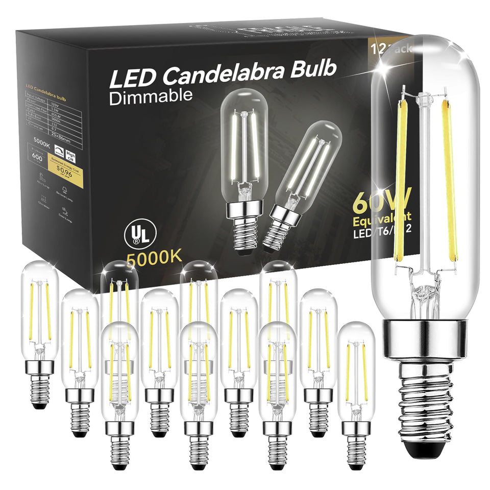 TJOY E12 T6 clear-glass bulb for vintage chandeliers with decorative glow.