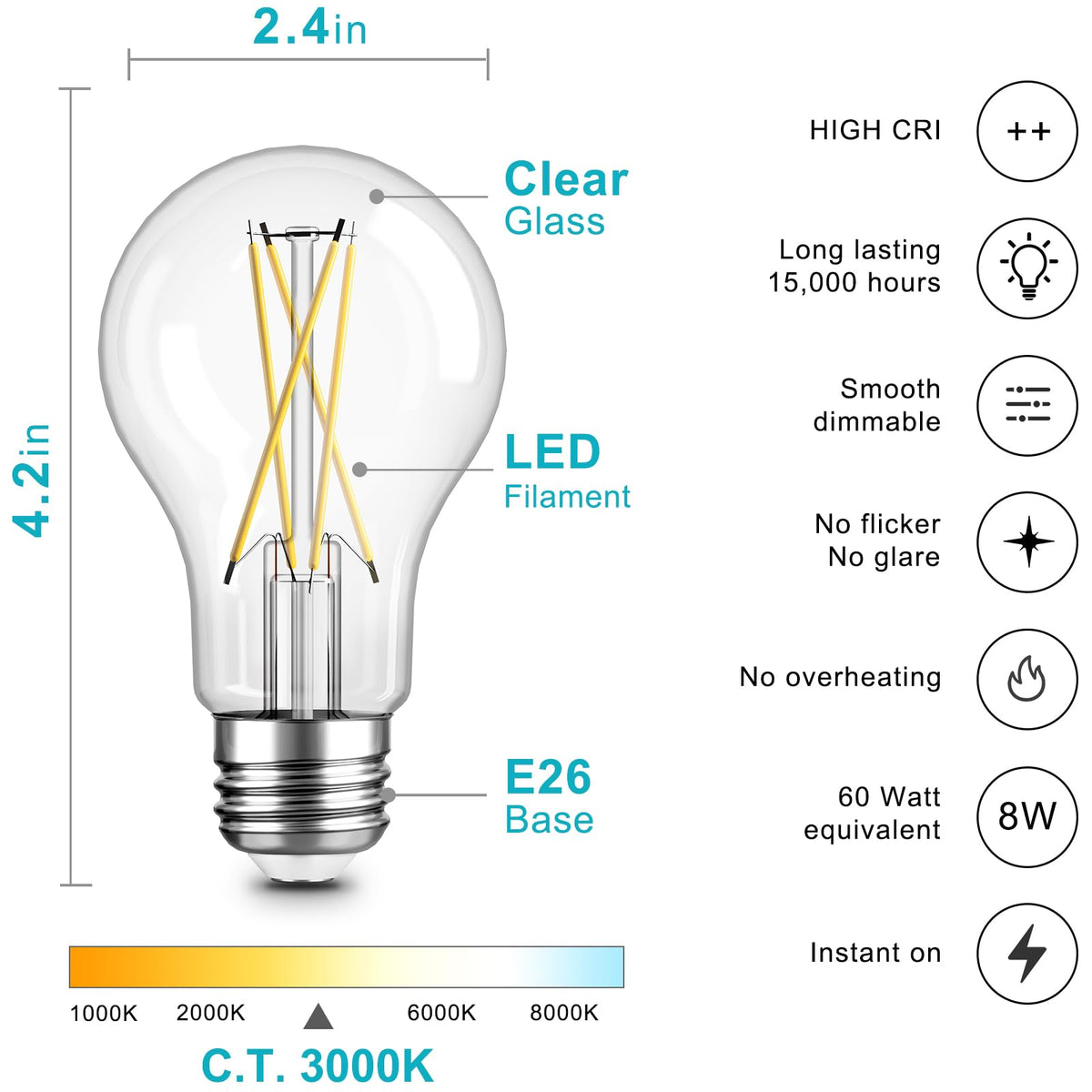 TJOY Edison filament glass close-up showing warm vintage glow.