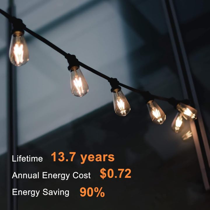 TJOY Edison bulbs deliver 800 lumens from 8W for energy efficiency.