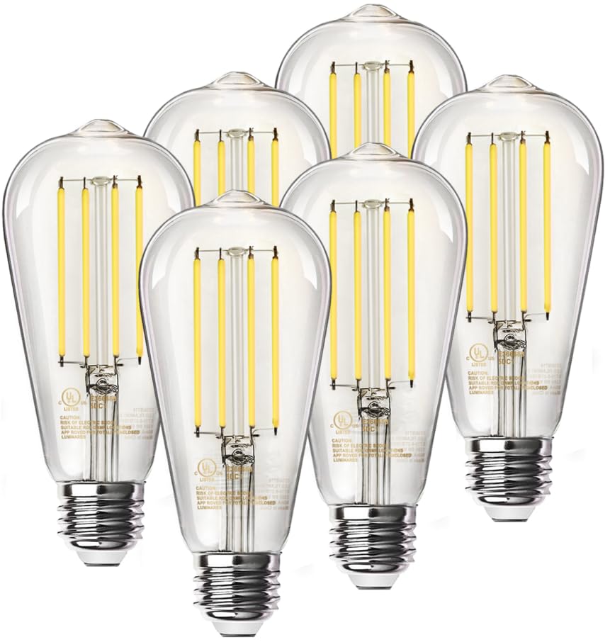 TJOY Edison bulbs with clear glass and filament for retro decor and warm ambient light.