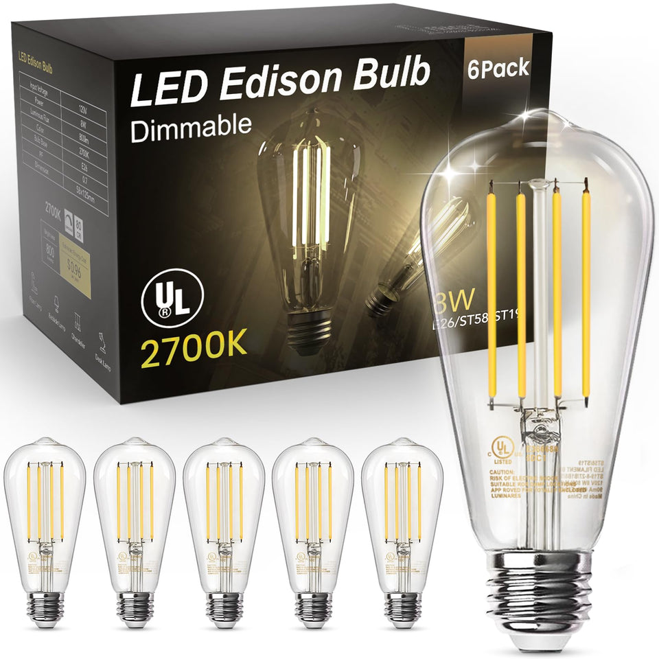 TJOY Edison bulb with vintage clear glass adds decorative warmth to fixtures.