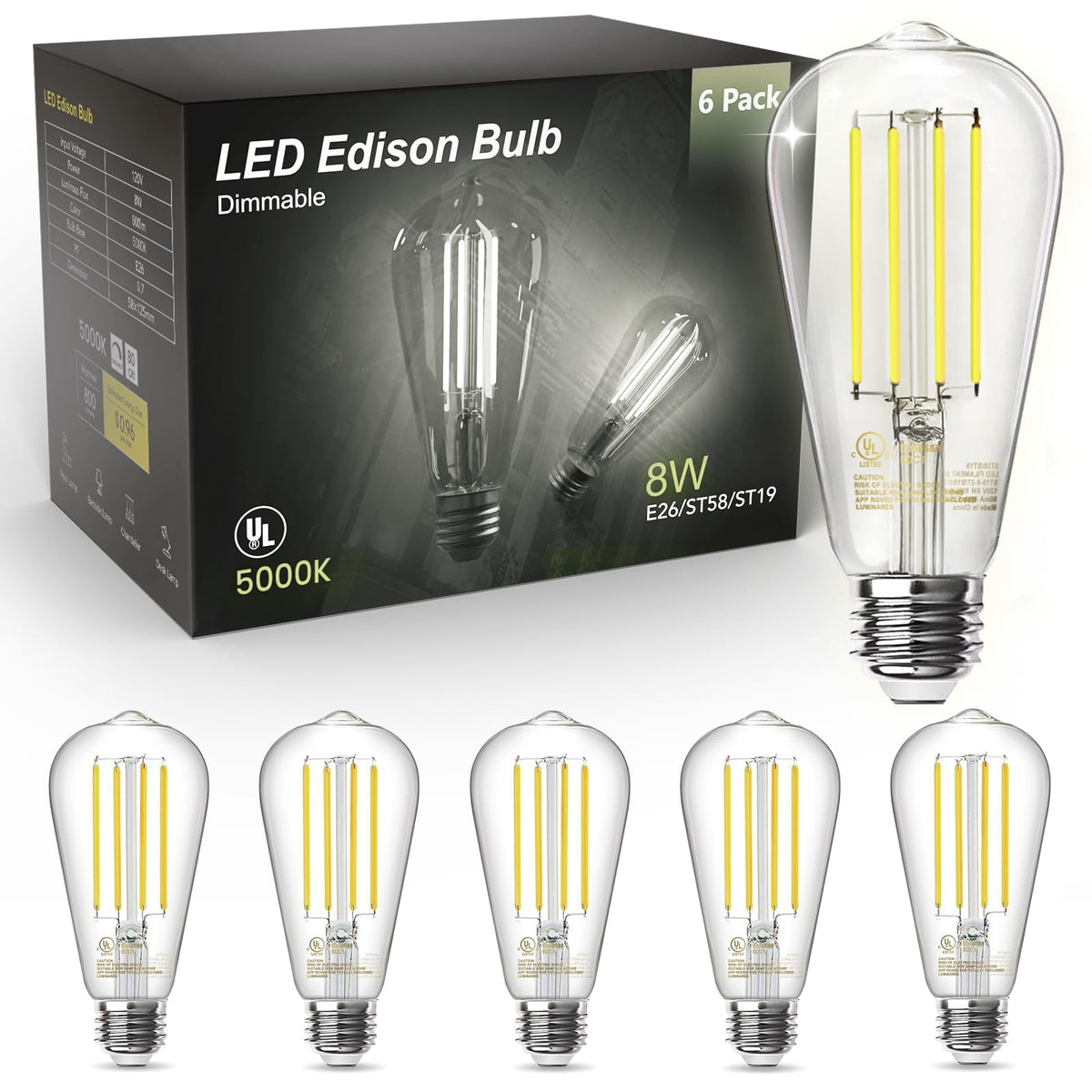 TJOY Edison vintage filament bulb with clear glass for ambient lighting.