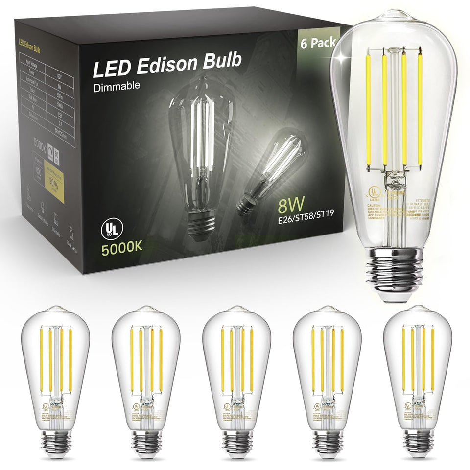 TJOY Edison vintage filament bulb with clear glass for ambient lighting.