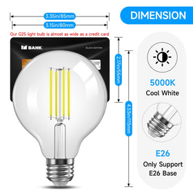 TJOY G25 globe bulb shows compatibility with E26 base fixtures