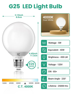 TJOY G25 globe vanity bulb on a makeup mirror enhances skin-tone accuracy.