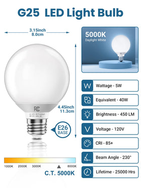 TJOY G25 LED globe bulb with 5000K daylight ideal for color-accurate makeup.