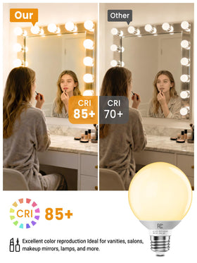 TJOY G25 globe bulb demonstrating true color rendering on makeup setup