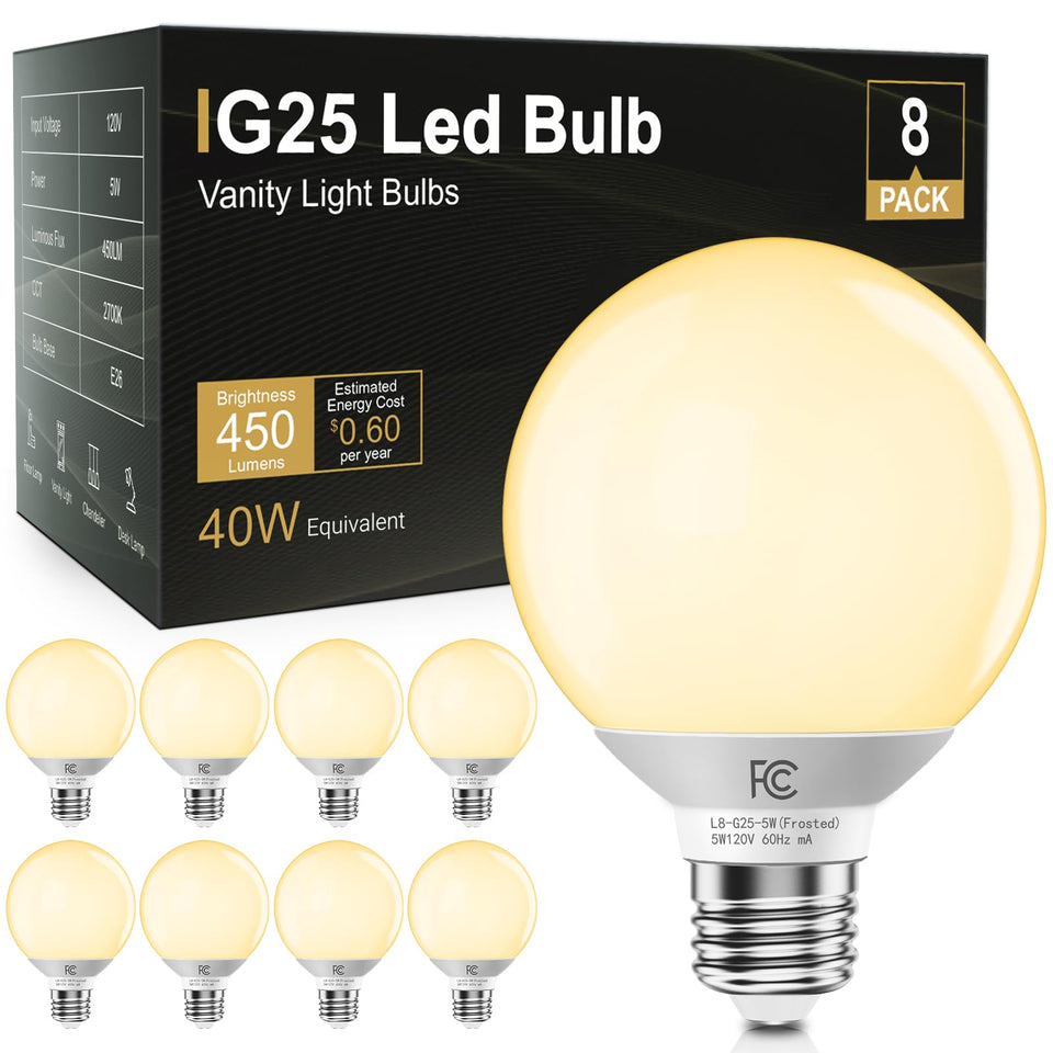TJOY G25 globe bulb installed in vanity mirror for true-to-life colors