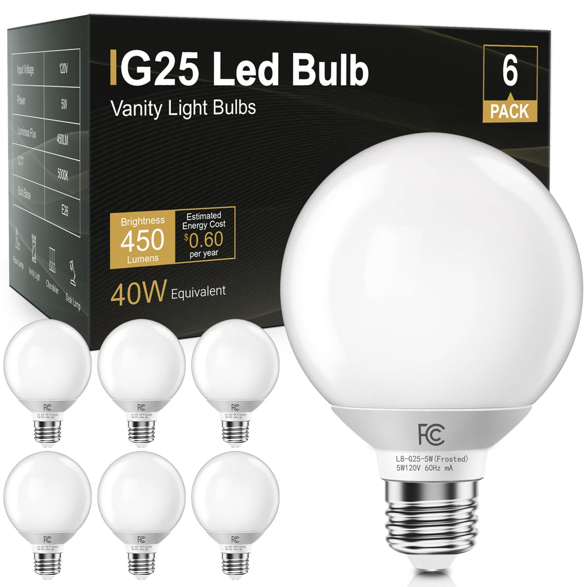 TJOY G25 LED globe bulb for vanity mirror delivers soft, makeup-friendly lighting.