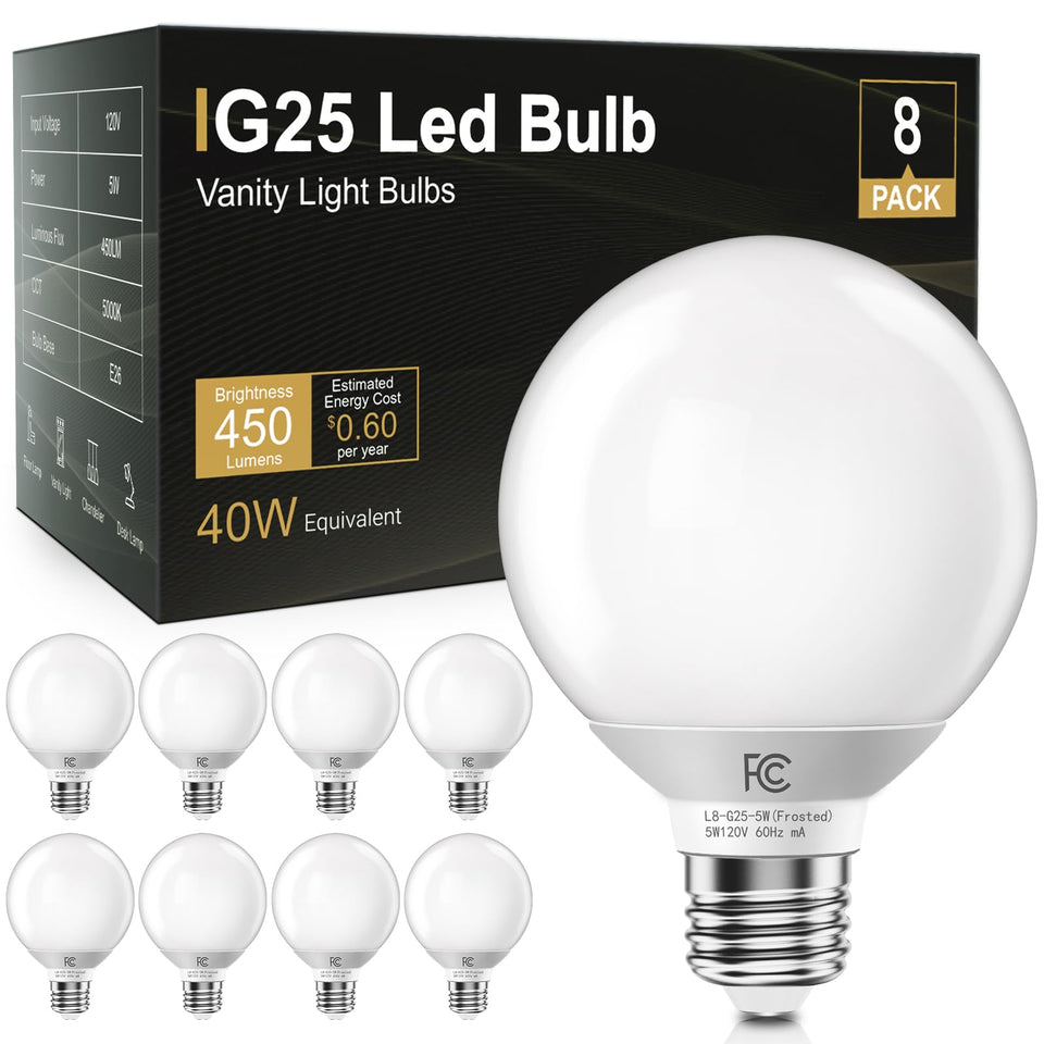 TJOY G25 LED globe bulb for vanity lighting with soft, even illumination for makeup