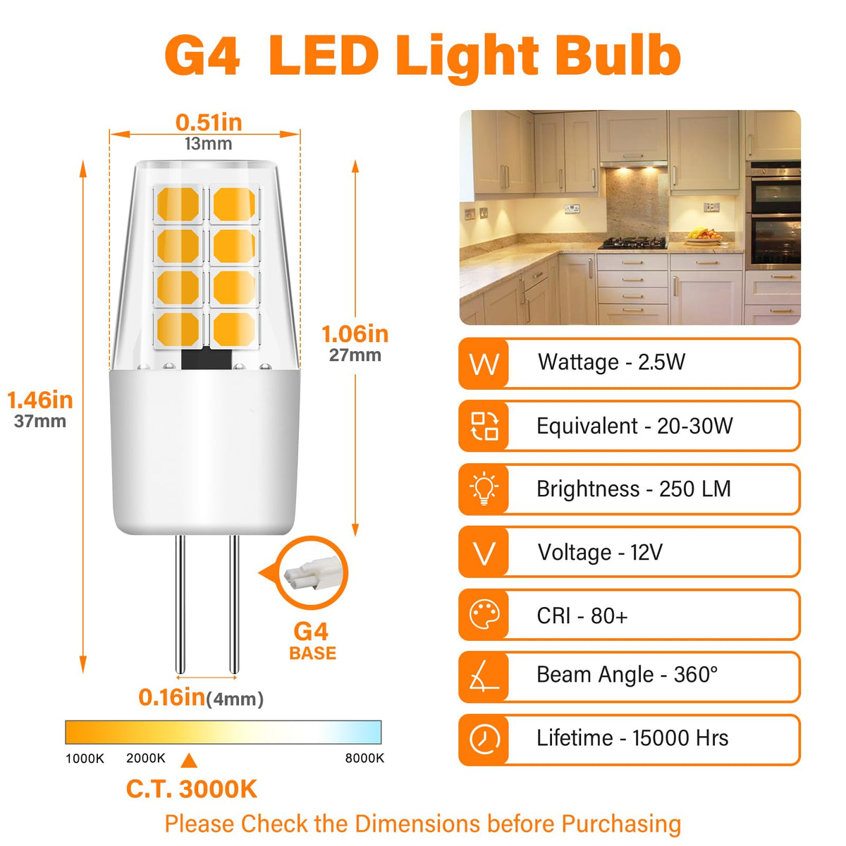 TJOY G4 LED bulb shows 16 LED beads for bright, even cabinet lighting
