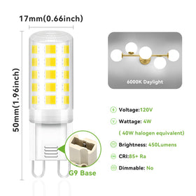 TJOY G9 LED bulb for pendants provides instant light with no flicker.