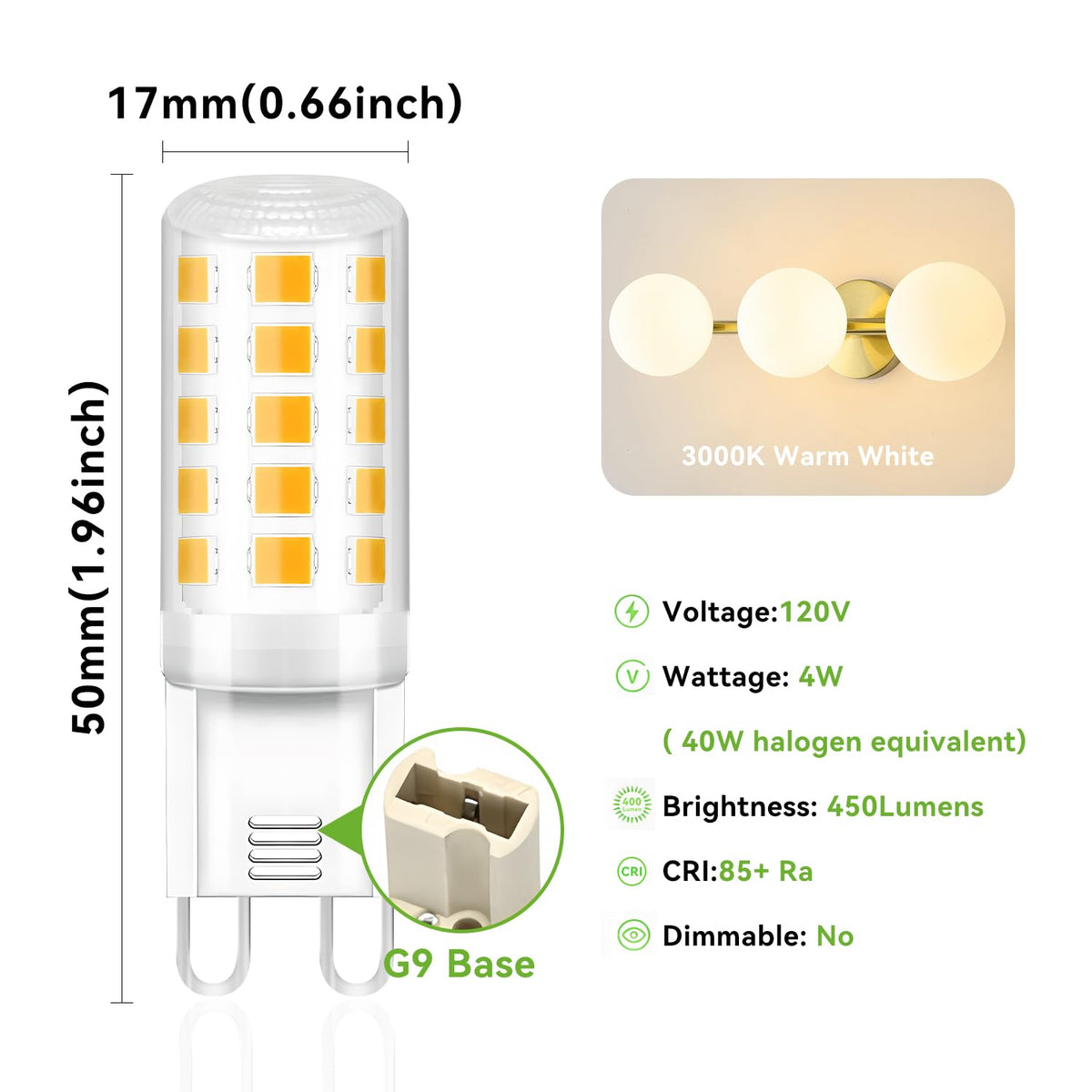 TJOY G9 LED bulbs turn on instantly without flicker, providing steady brightness.