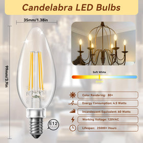 TJOY LED B11 vintage candle glow in clear glass for ceiling fixtures.
