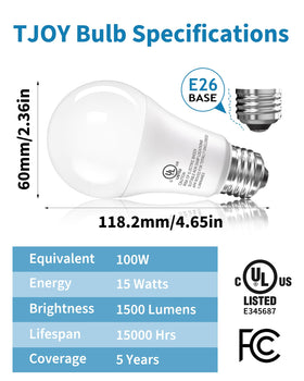 TJOY daylight bulbs at 5000K delivering crisp, natural room illumination