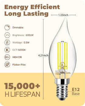 TJOY LED candelabra bulb emitting 5000K bright white light.