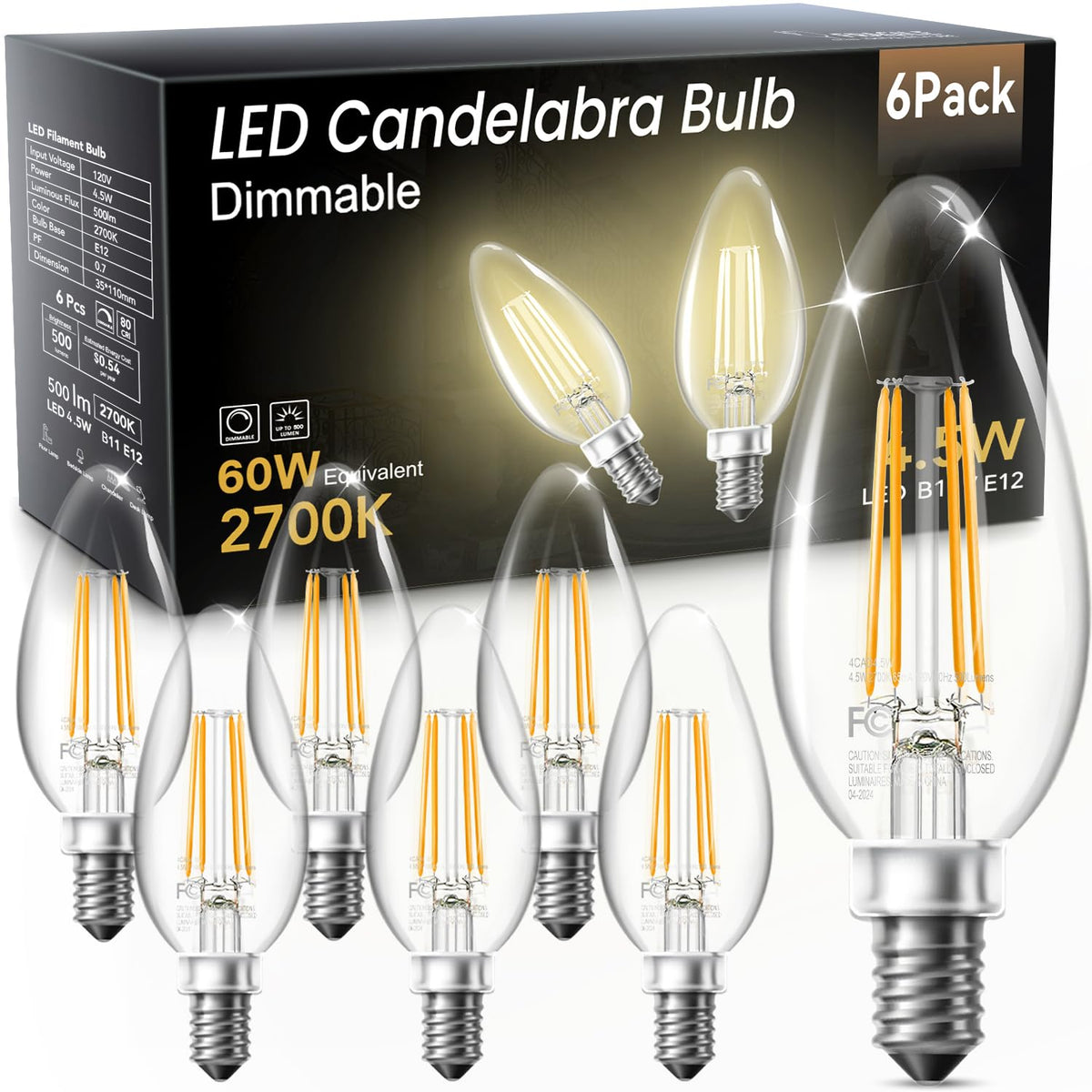 TJOY LED candelabra bulb with vintage filament for chandeliers and fans, warm glow