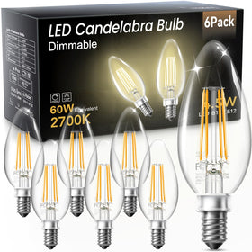 TJOY LED candelabra bulb with vintage filament for chandeliers and fans, warm glow