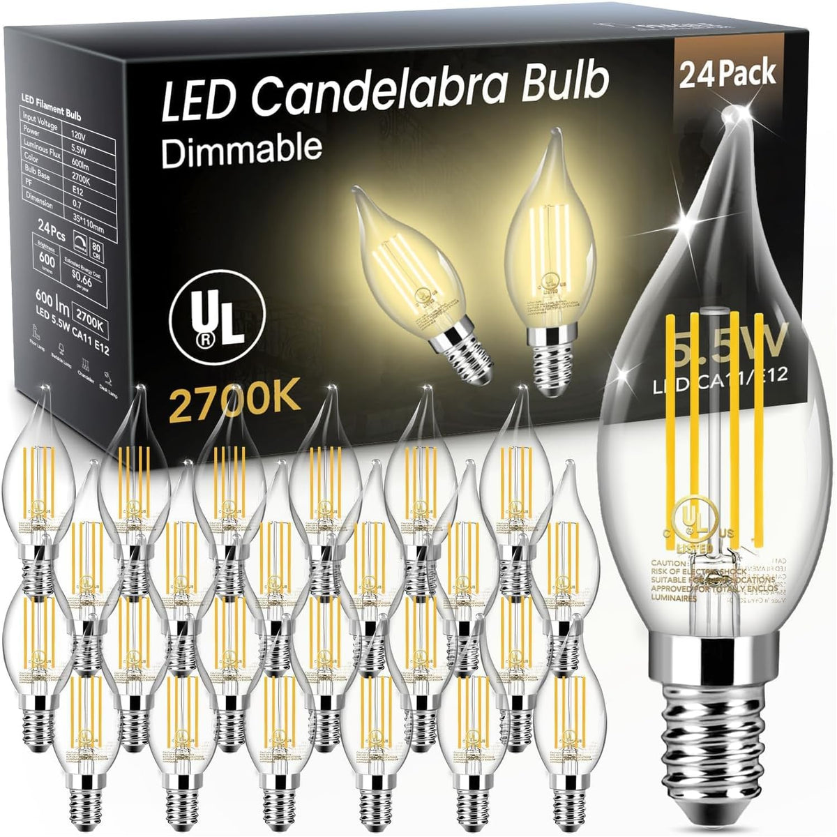 TJOY LED CA11 candle bulb with flame tip for elegant chandeliers and warm lighting.