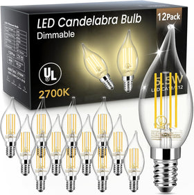 TJOY LED candelabra bulb with flame-tip glass for a vintage chandelier look.
