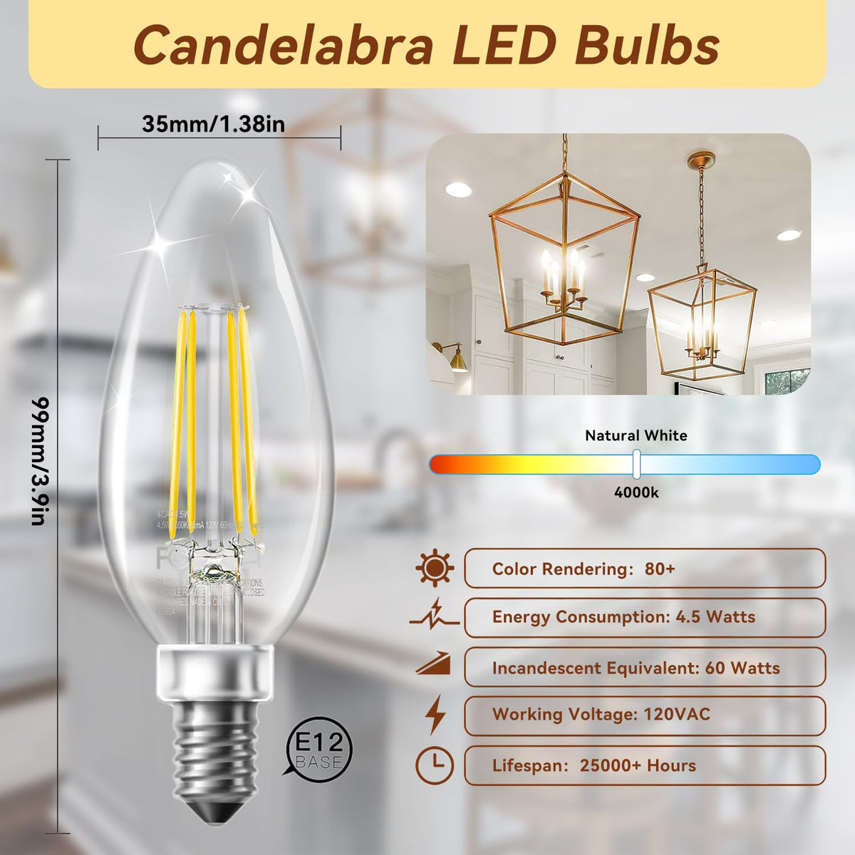 TJOY LED candelabra bulbs emitting 4000K natural daylight for bright, even lighting