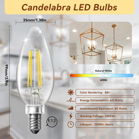 TJOY LED candelabra bulbs emitting 4000K natural daylight for bright, even lighting