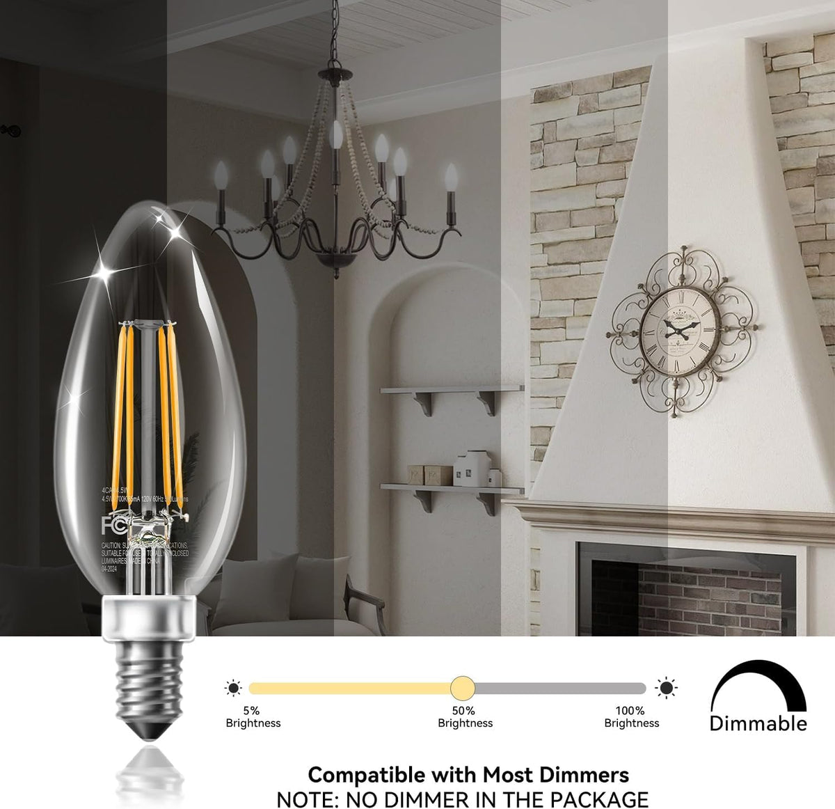 TJOY LED candle bulb offers 60W equivalent while saving energy.
