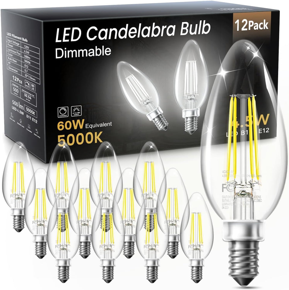 TJOY LED candle bulbs in clear glass for chandeliers provide bright daylight illumination