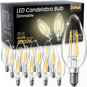 TJOY LED candelabra bulbs with clear glass for vintage chandelier lighting.