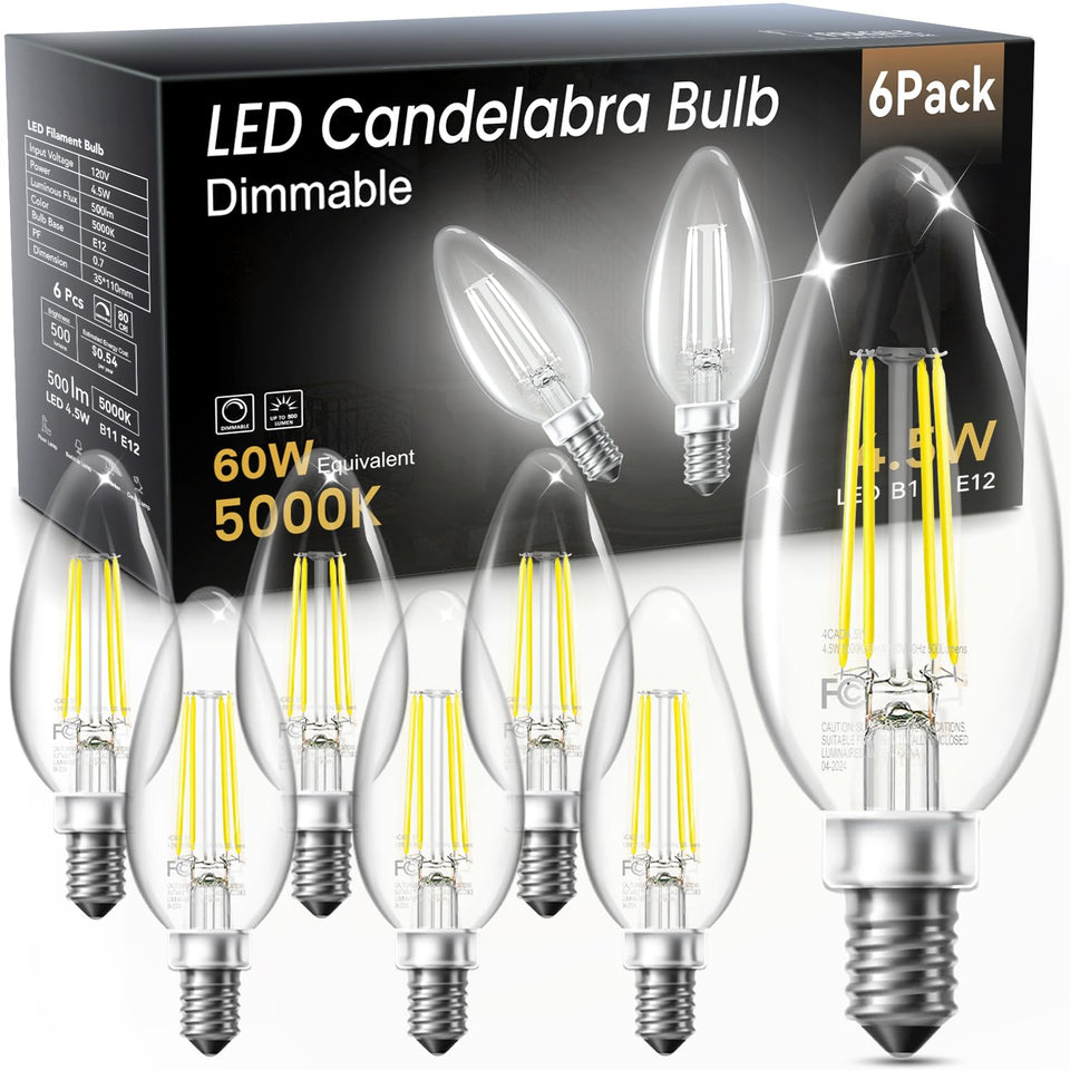 TJOY LED candelabra bulbs with clear glass for vintage chandelier aesthetics