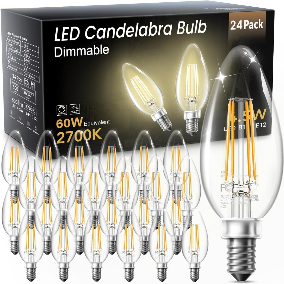 TJOY LED candelabra bulb with dimmable 60W-equivalent brightness for chandeliers