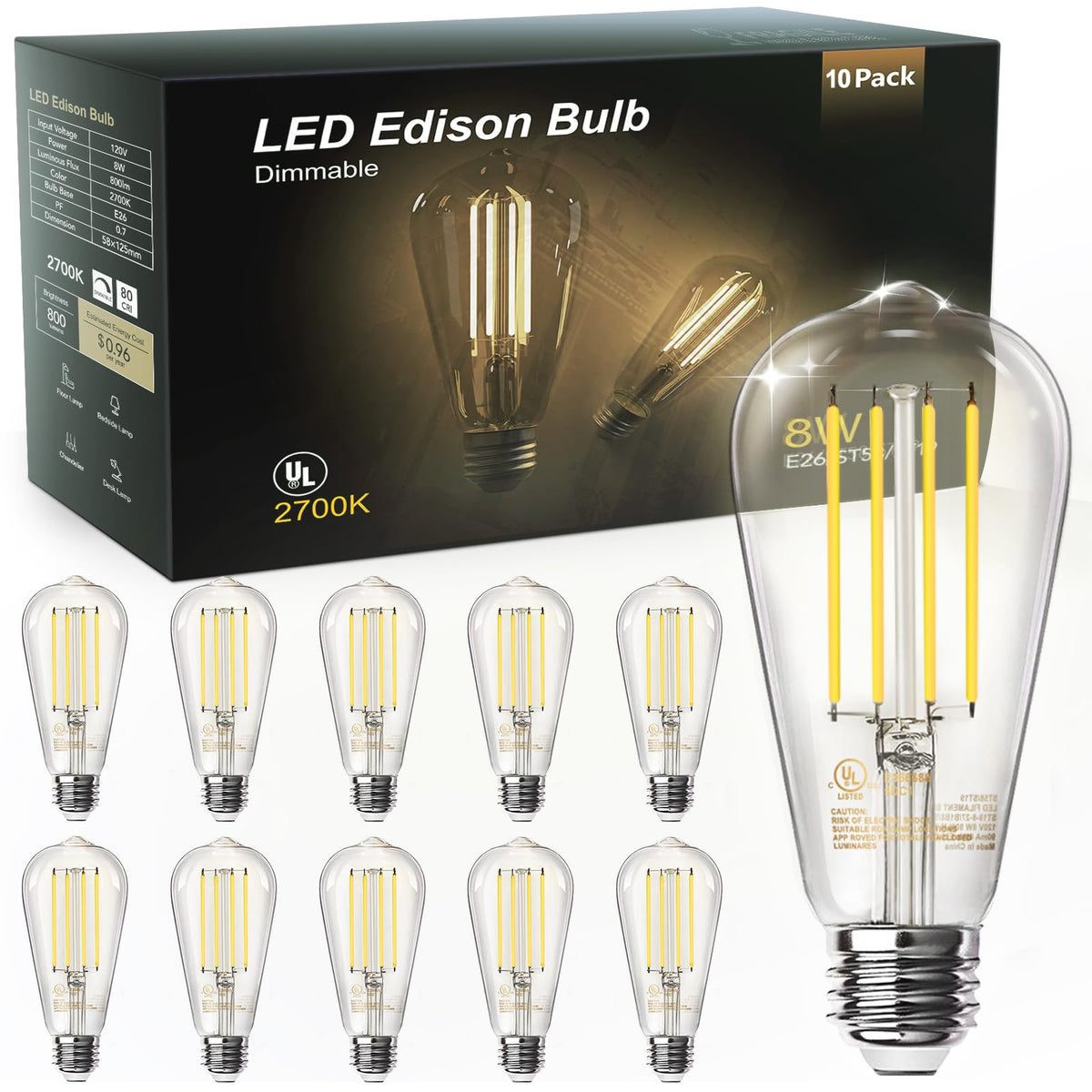TJOY vintage 8W ST58 LED Edison bulb in antique glass adds warm ambience