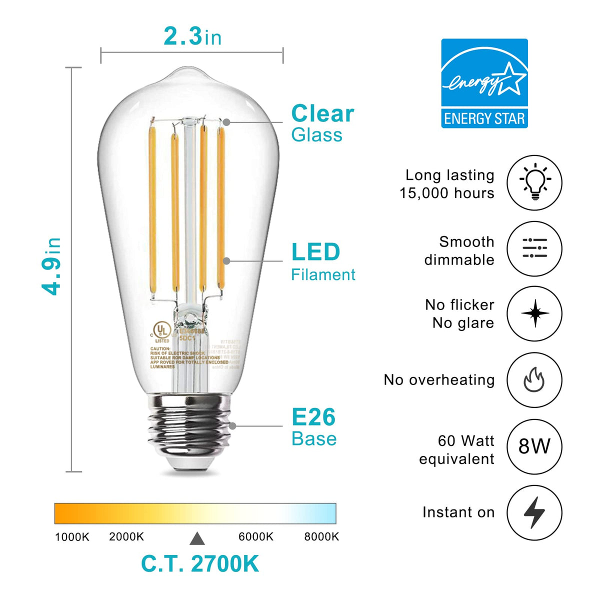 TJOY dimmable ST58 LED Edison bulb showing smooth dimming with compatible dimmers