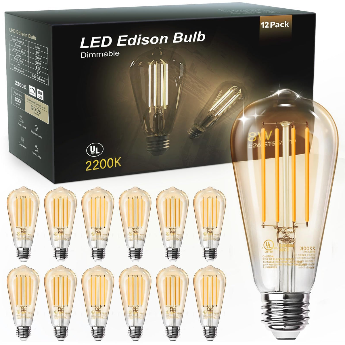TJOY vintage Edison amber bulbs in a chandelier for warm ambiance