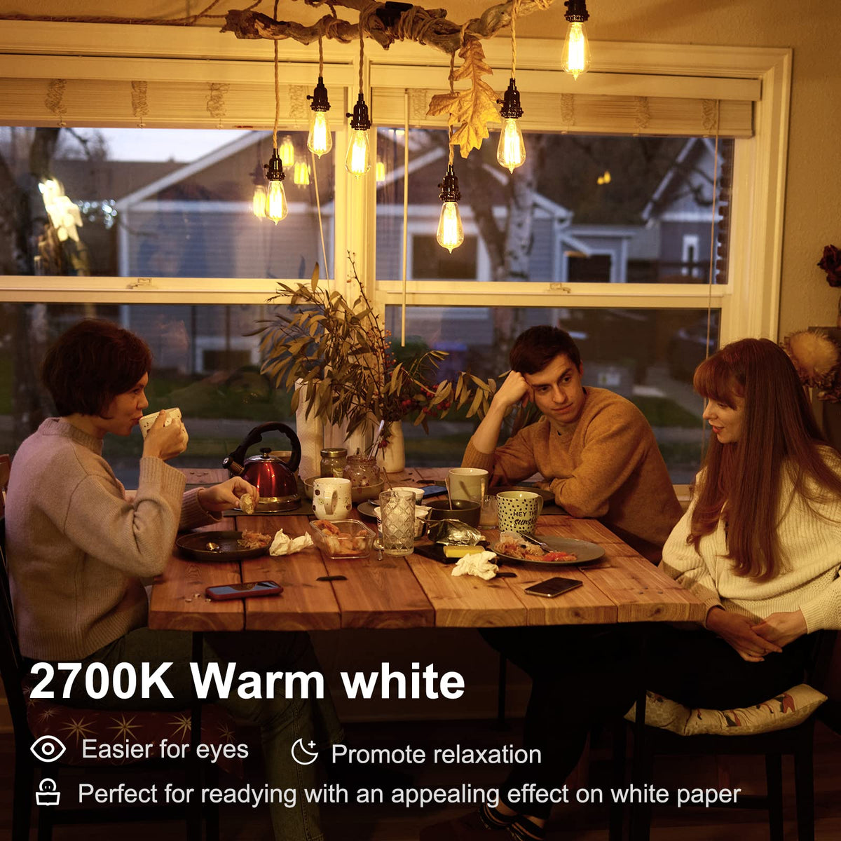 TJOY 2700K warm white LED filament enhances bedroom relaxation.