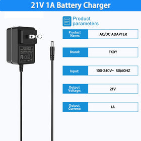 TKDY 21V charger secure plug connection for stable charging.