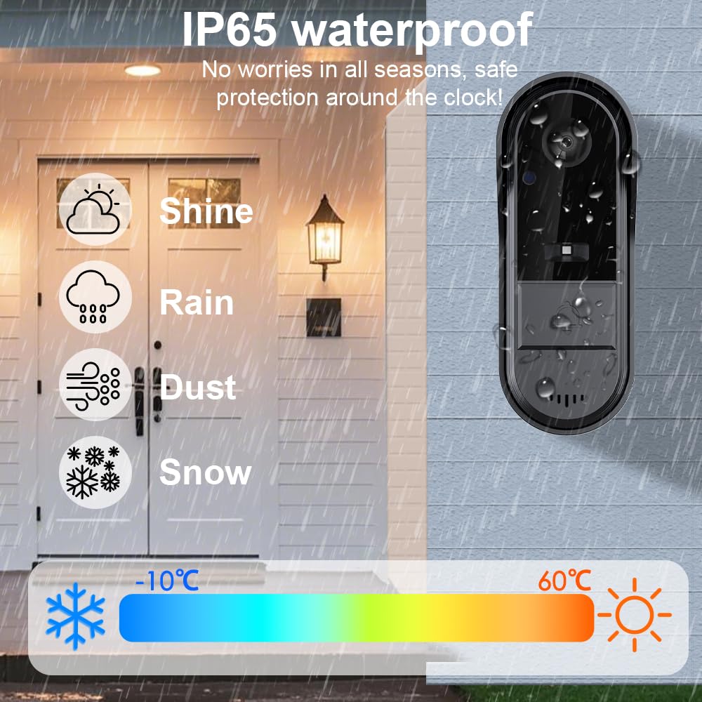 TKMARS 170-degree lens widens coverage for clearer doorstep views.