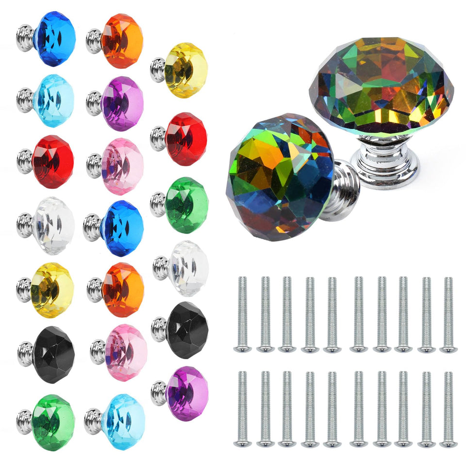 Tkocisa crystal knob close-up shows vibrant colors and sparkling facets for a dresser