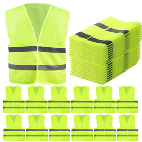 Tlence high visibility vest front view with fluorescent green color and reflective strips.