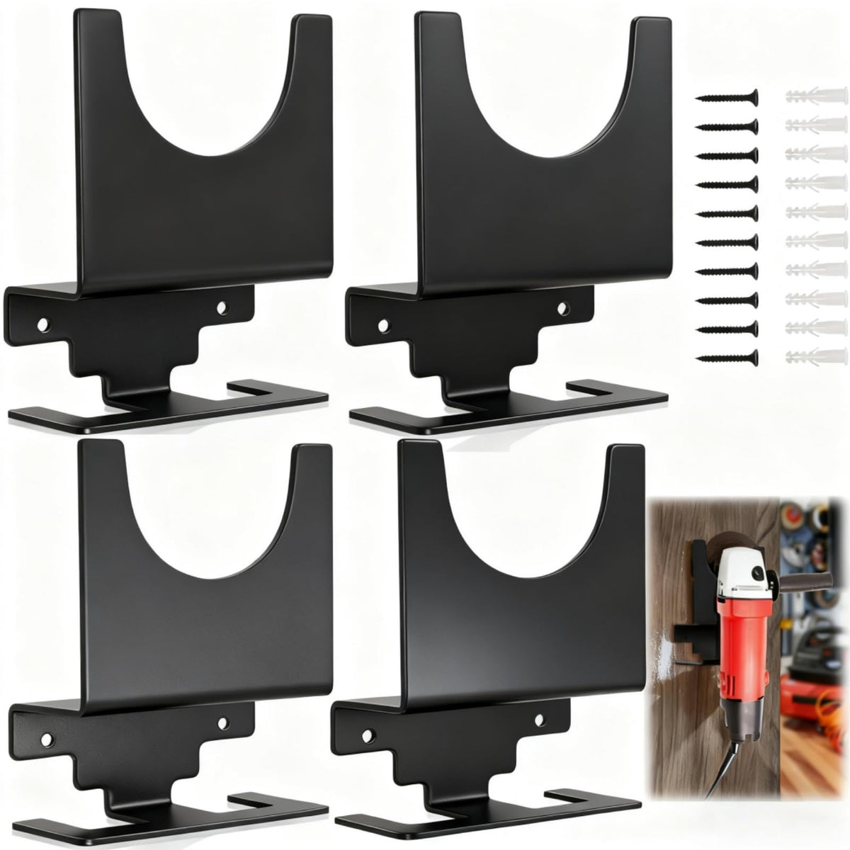 Tlence 4-pack angle grinder holder wall mount showing compact, space-saving storage.
