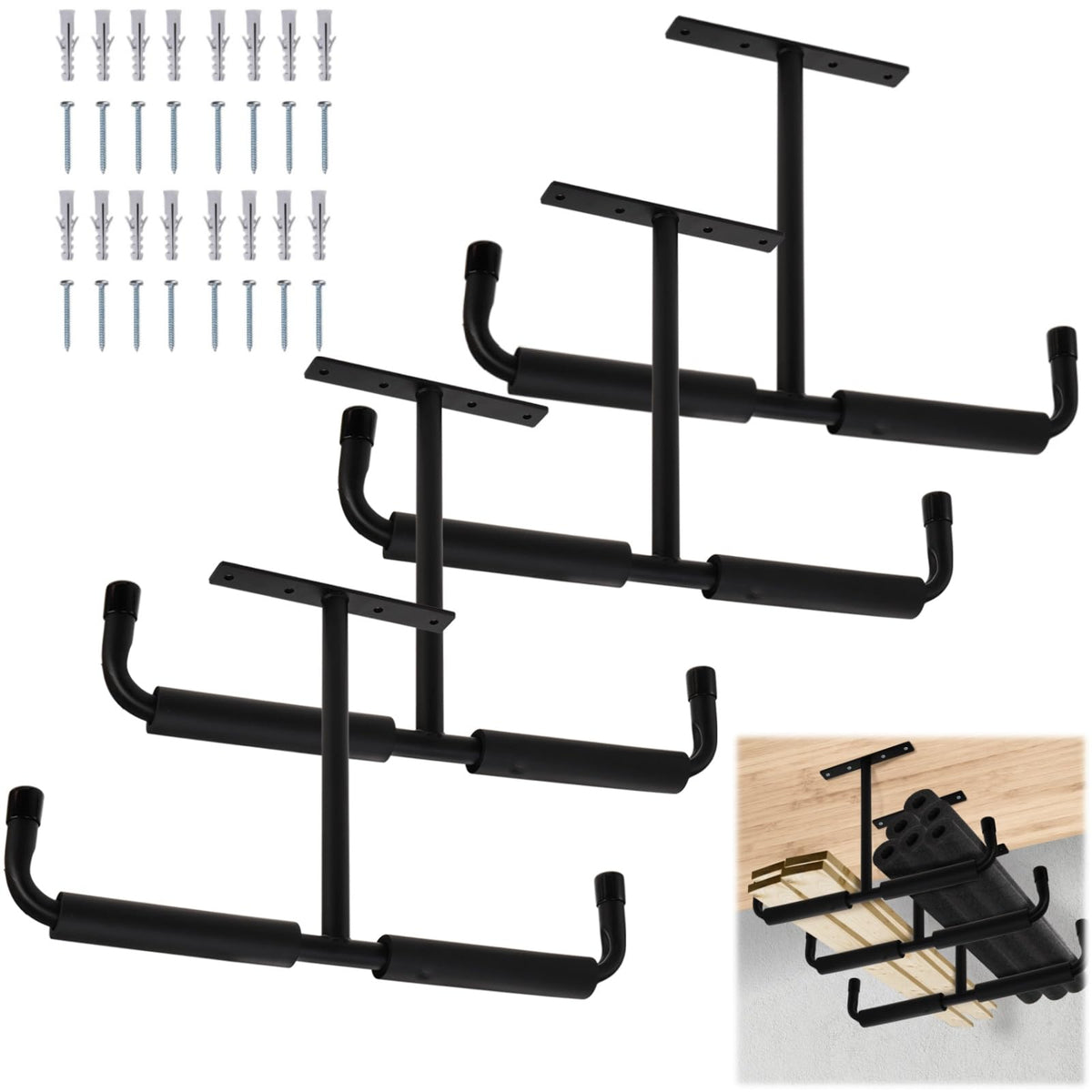 Tlence overhead garage hook 16.5 inch keeps bulky items elevated and organized.