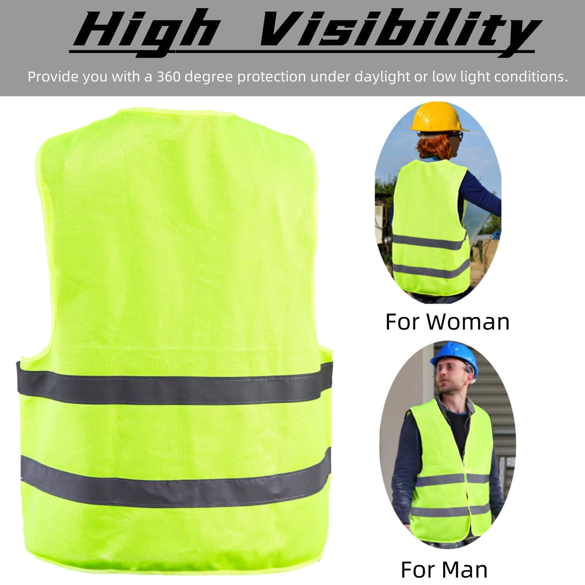 Tlence high visibility vest easy-on-off touch fasteners.