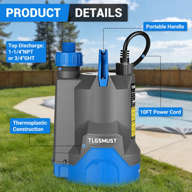 Tlgsmust pump with 10-foot cord enables flexible placement for quick drains
