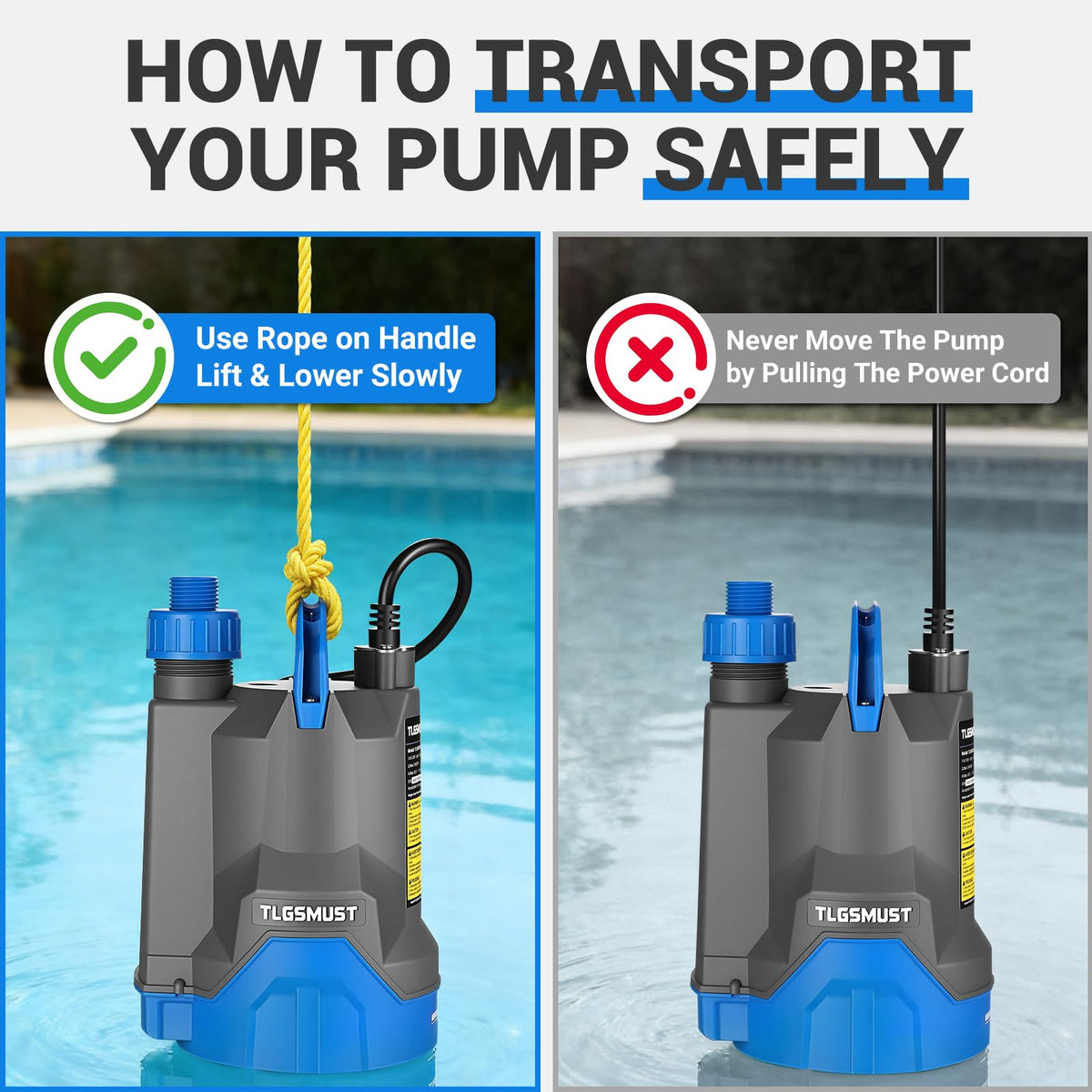 Tlgsmust portable transfer pump ideal for pools basements and ponds